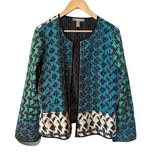 Chicos Cotton Quilted Light Weight Open Front Jacket Large (2) Made In India